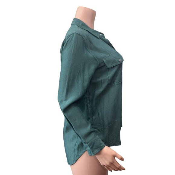 Eddie Bauer Women Petite PM Button Up Shirt Top Green Shaped Fit Business Casual - Picture 5 of 11